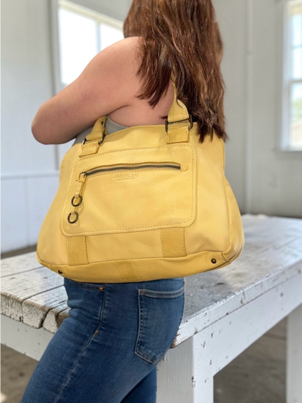 American Leather Co. Lemon Yellow Leather Hobo Shoulder Bag - Picture 2 of 7
